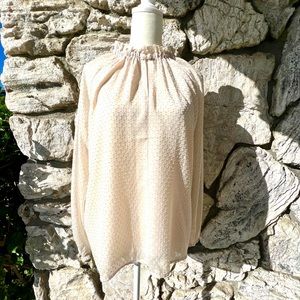 Ann Taylor High Neck Ivory Long Sleeved Blouse Size: M